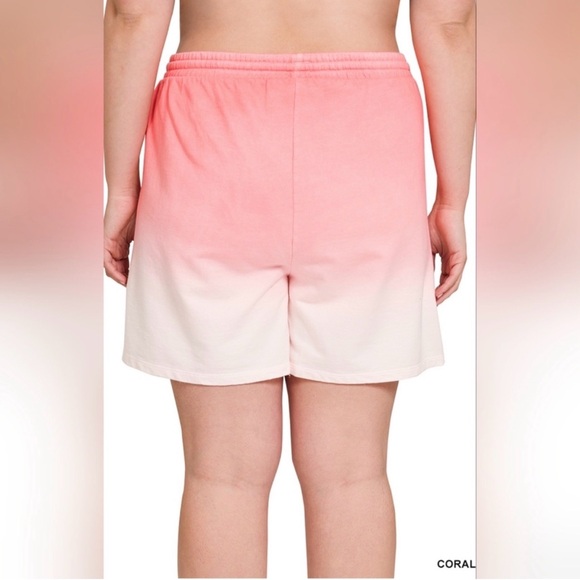 Zenana Coral to White Ombre High Waist Shorts - Picture 3 of 3